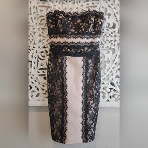 TADASHI SHOJI SHEATH LACE STRAPLE DRESS BLACK & NUDE TONE SIZE 2